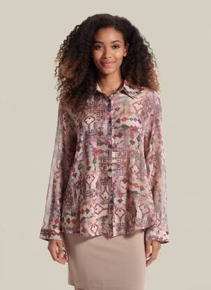 Chemisier tissage crêpe manches longues rouge FLEX femme