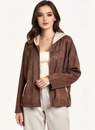 Veste casual tissage suedine marron VALERIA MODA femme