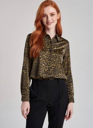 Chemisier tissage popeline manches longues vert PAPILLONNE femme