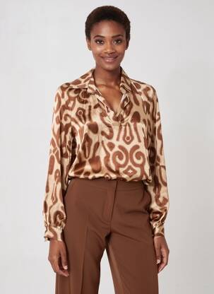 Blouse imprimé fantaisie manches longues beige CECILE WANG femme