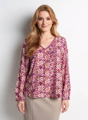Blouse tissage popeline manches longues violet SARAH JOHN femme