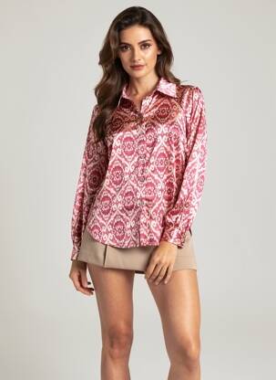 Chemisier imprimé fantaisie manches longues rose BY COCO femme