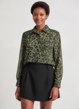 Chemisier tissage crêpe manches longues vert LILIE ROSE femme