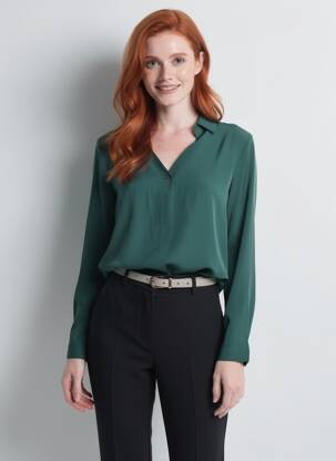 Blouse poignets boutonnés avec fente manches longues vert A BELLE BY J.E CREATION femme