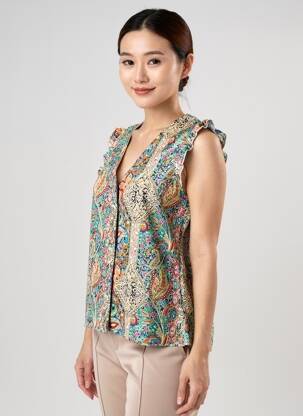 Chemisier imprimé fleurs manches courtes vert LILIE ROSE femme