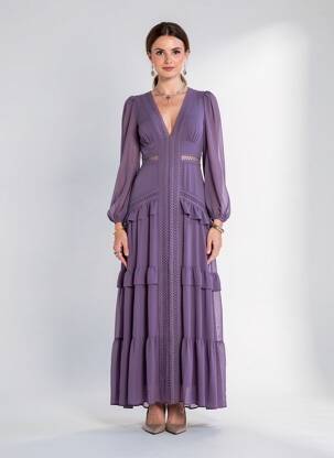 Robe longue manches longues manches longues violet F & P femme
