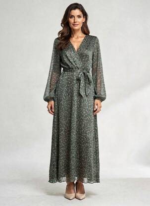 Robe longue manches longues manches longues vert LILIE ROSE femme