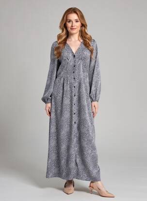 Robe longue manches longues manches longues bleu LILIE ROSE femme
