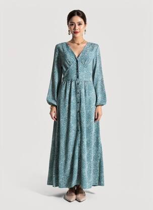 Robe longue manches longues manches longues vert LILIE ROSE femme