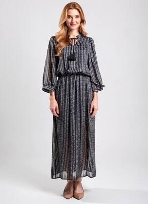 Robe longue imprimé fantaisie manches 3/4 noir SARAH JOHN femme
