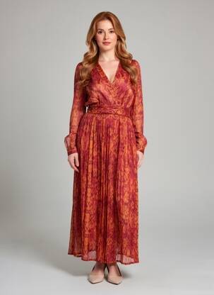 Robe longue manches longues manches longues orange LILIE ROSE femme
