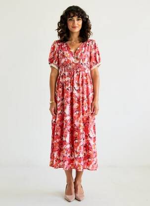 Robe longue coupe évasée manches courtes orange LILIE ROSE femme