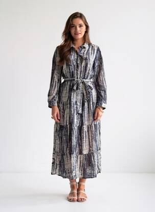 Robe longue imprimé fantaisie manches longues bleu CECILE WANG femme