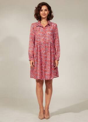 Robe courte coupe fluide manches longues rouge LILIE ROSE femme