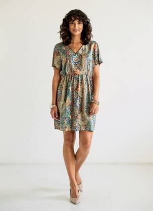 Robe courte manches courtes manches courtes bleu LILIE ROSE femme