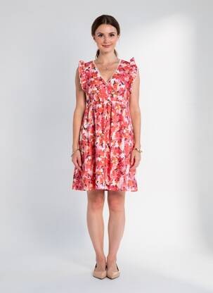 Robe courte coupe fluide manches courtes orange LILIE ROSE femme