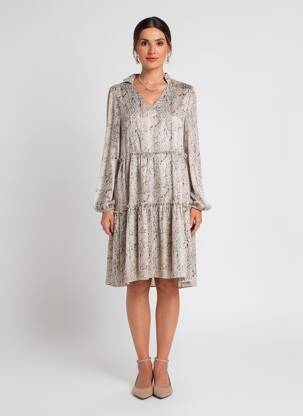 Robe courte coupe évasée manches longues beige LILIE ROSE femme