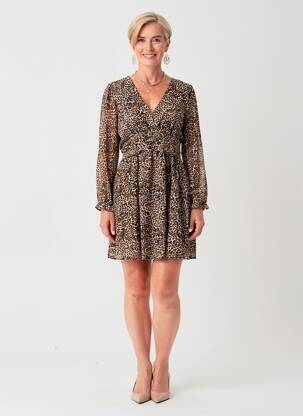 Robe courte manches longues manches longues marron BY ONE femme