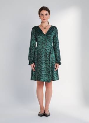 Robe courte manches longues manches longues vert LILIE ROSE femme