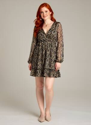 Robe courte manches longues manches longues noir LILI REGLISS femme