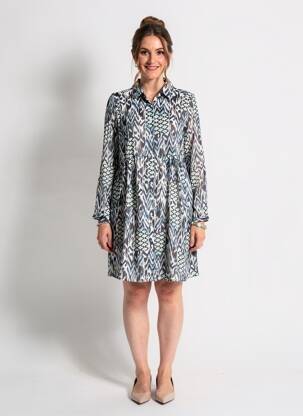 Robe courte coupe fluide manches longues bleu LILIE ROSE femme