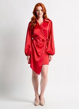 Robe courte manches longues manches longues rouge LORIANE femme