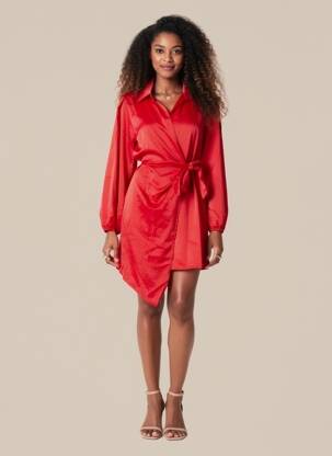 Robe courte manches longues manches longues rouge LORIANE femme