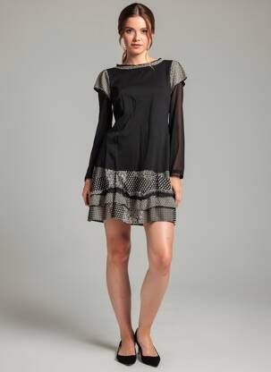 Robe courte manches longues manches longues noir LULU.H femme