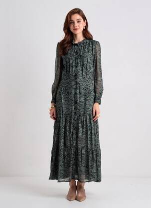 Robe longue manches longues manches longues noir BERENICE femme