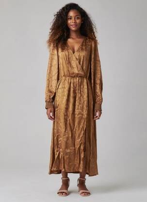 Robe longue manches longues manches longues marron ROSEANNA femme