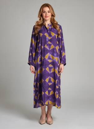 Robe longue imprimé fantaisie manches longues violet HOD femme