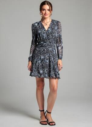 Robe courte manches longues manches longues bleu BERENICE femme
