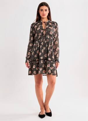 Robe courte coupe évasée manches longues noir BERENICE femme