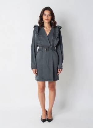 Robe courte fermeture zippée au dos manches longues gris BERENICE femme