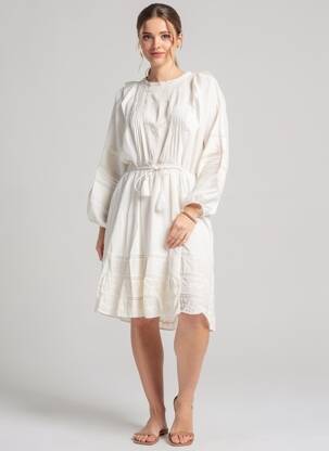 Robe mi-longue manches longues manches longues blanc BERENICE femme