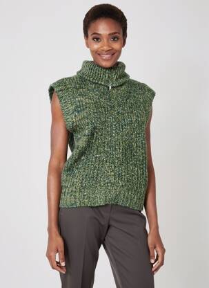 Pull coupe droite manches courtes vert HOD femme