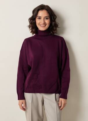 Pull col roulé coupe droite manches longues violet MKT STUDIO femme