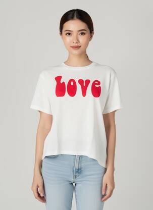 T-shirt sérigraphie floquée manches courtes blanc FIVE femme