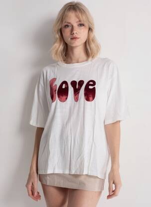 T-shirt sérigraphie floquée manches courtes blanc FIVE femme