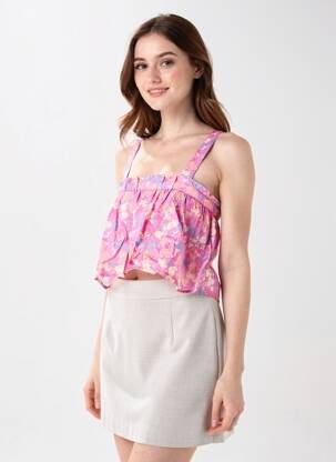 Top imprimé fantaisie sans manche rose BERENICE femme