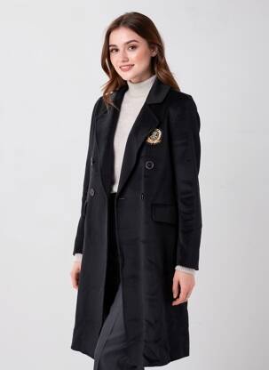 Manteau long coupe droite sans capuche noir FIVE femme