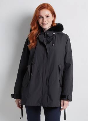Parka finition intérieure fourrure synthétique a capuche noir FIVE femme