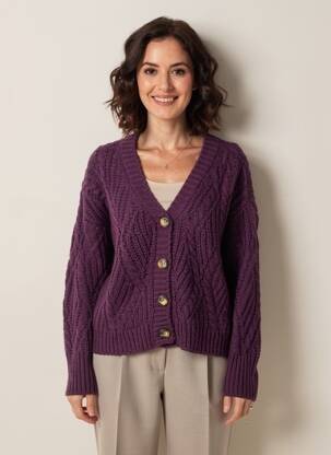 Gilet manches longues fermeture boutonnée sur le devant violet HOD femme