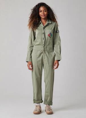 Combi-pantalon fermeture boutonnée sur le devant manches longues vert FIVE femme