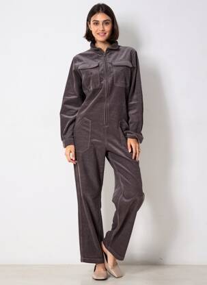 Combi-pantalon fermeture boutonnée sur le devant manches longues gris MODETROTTER femme