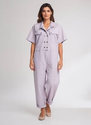 Combi-pantalon col chemisier manches courtes violet HOD femme