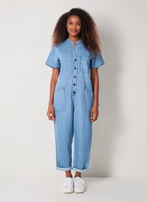 Combi-pantalon fermeture boutonnée sur le devant manches courtes bleu FIVE femme