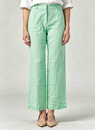 Pantalon droit tissage popeline taille haute vert MODETROTTER femme