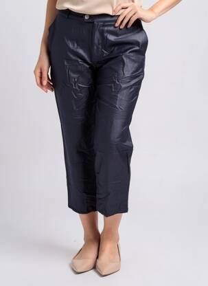 Pantalon 7/8 fermeture zippée sous rabat boutonné taille normale bleu ROSEANNA femme