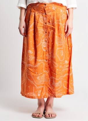 Jupe longue taille haute orange ROSEANNA femme